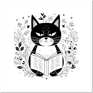 Cat reading book Posters and Art